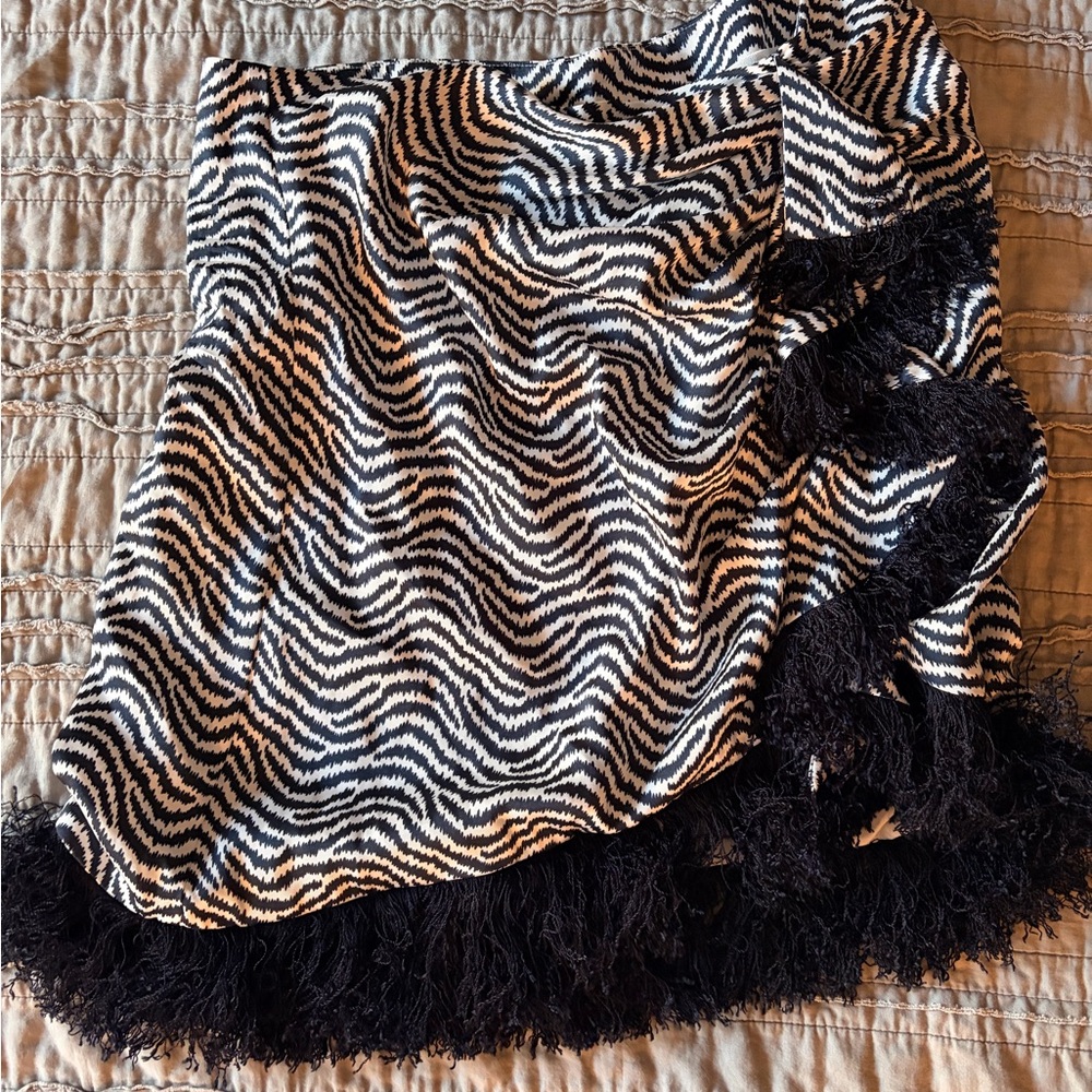 Zebra Print Fringe Skirt
